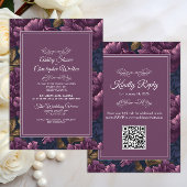 Elegant Burgundy Floral RSVP QR code Wedding 招待状