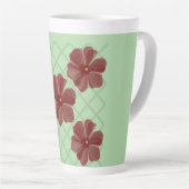 Elegant Burgundy Floral & Sage Green Lattice Patte カフェラテマグ (右アングル)