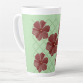 Elegant Burgundy Floral & Sage Green Lattice Patte カフェラテマグ (左アングル)
