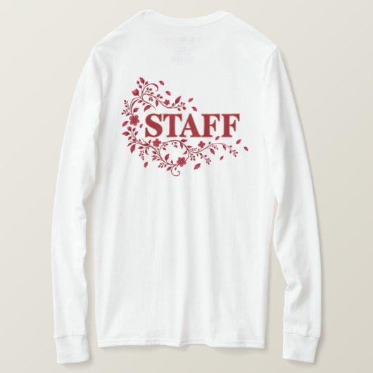 Elegant Burgundy Floral STAFF Event Team Design Tシャツ (デザイン裏面)