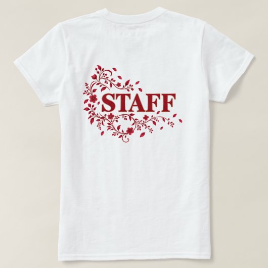 Elegant Burgundy Floral STAFF Event Team Design Tシャツ (デザイン裏面)