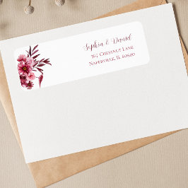 Elegant Burgundy Floral Wedding Address Labels ラベル