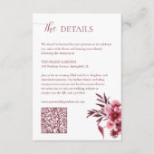 Elegant Burgundy Floral Wedding Details Card QR  エンクロージャーカード (正面)