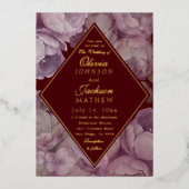 Elegant Burgundy Floral Wedding Invitation  箔招待状 (正面)