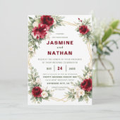 Elegant Burgundy Floral Wedding Invitation Navy  招待状 (スタンド正面)