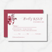 Elegant Burgundy Floral Wedding RSVP Card