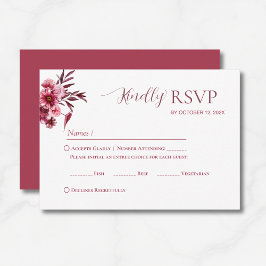 Elegant Burgundy Floral Wedding RSVP Card
