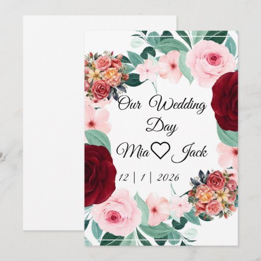 Elegant Burgundy Floral Wedding Welcome Sign 招待状 (正面/裏面)