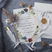 Elegant Burgundy Flowers Budget QR Code Wedding 招待状