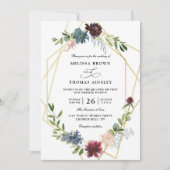 Elegant Burgundy Flowers Budget QR Code Wedding 招待状 (正面)