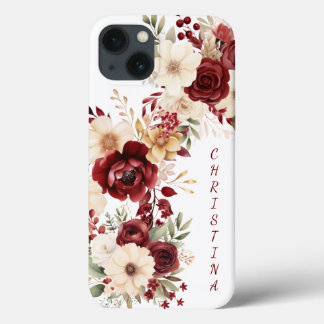 Elegant Burgundy Flowers iPhone 13ケース