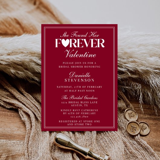 Elegant Burgundy Forever Valentine Bridal Shower 招待状