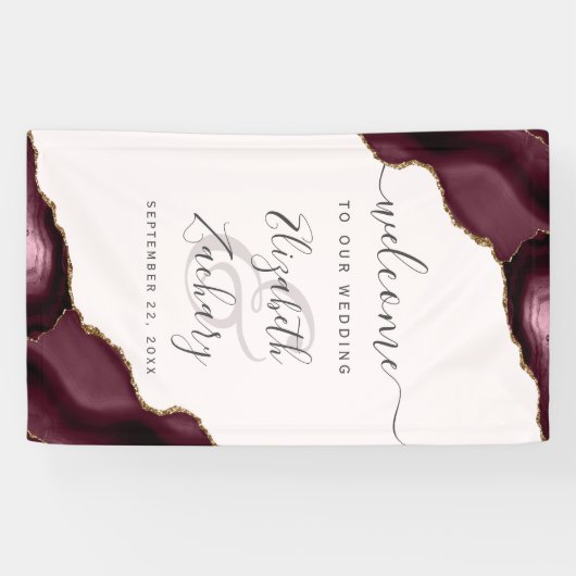 Elegant Burgundy Gold Agate Blush Wedding Welcome 横断幕 (横)