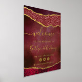 Elegant Burgundy & Gold Agate Wedding Welcome 箔ポスター (レイダウン)