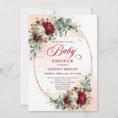 Elegant Burgundy Gold Boho Baby Shower Invitation 招待状 (正面)