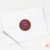 Elegant Burgundy Gold Border Wedding ラウンドシール (封筒)