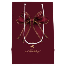 Elegant Burgundy Gold Bow Luxury Birthday ミディアムペーパーバッグ