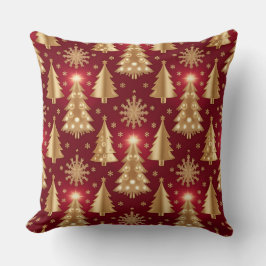 Elegant Burgundy & Gold Christmas Pillow – Luxury  クッション