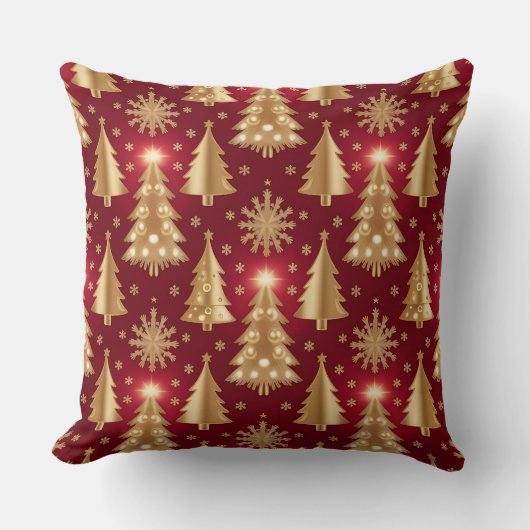 Elegant Burgundy & Gold Christmas Pillow – Luxury  クッション (正面)