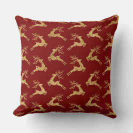 Elegant Burgundy & Gold Christmas Pillow – Luxury  クッション