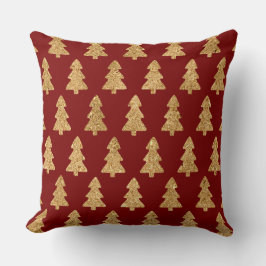 Elegant Burgundy & Gold Christmas Pillow – Luxury  クッション
