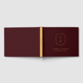 Elegant Burgundy & Gold Crest Monogram Wedding ゲストブック (全面)