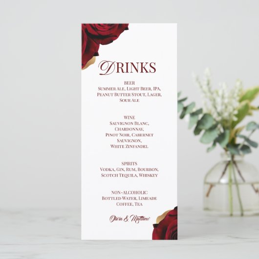 Elegant Burgundy Gold Drink メニュー (スタンド正面)