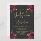 Elegant Burgundy Gold Floral Dark Sweet 16 Party 招待状 (正面)