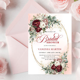 Elegant Burgundy Gold Floral Eucalyptus Shower 招待状