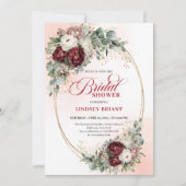 Elegant Burgundy Gold Floral Eucalyptus Shower 招待状 (正面)