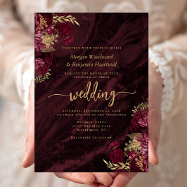Elegant Burgundy Gold Floral Wedding 招待状