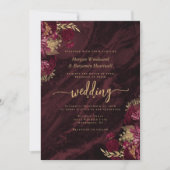 Elegant Burgundy Gold Floral Wedding 招待状 (正面)