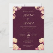 Elegant Burgundy & Gold Floral Wedding Invitation 招待状 (正面)