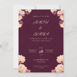Elegant Burgundy & Gold Floral Wedding Invitation 招待状