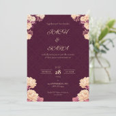 Elegant Burgundy & Gold Floral Wedding Invitation 招待状 (スタンド正面)