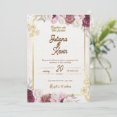 Elegant Burgundy & Gold Floral Wedding Invitation 招待状 (スタンド正面)