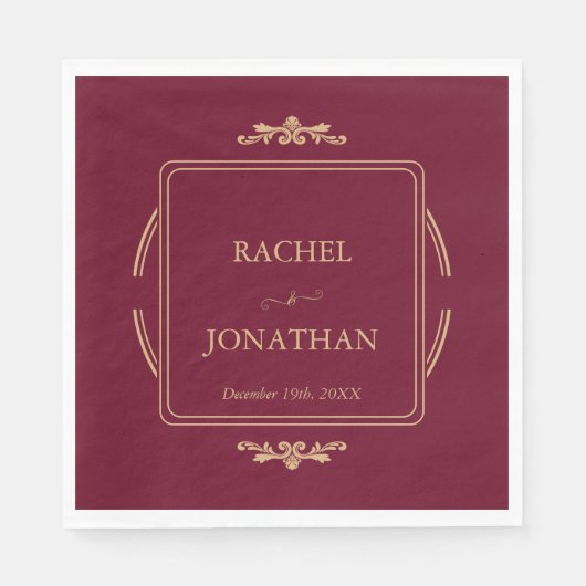 Elegant Burgundy Gold Formal Wedding Paper Napkin スタンダードランチョンナプキン (正面)