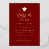 Elegant Burgundy Gold Graduation Party Invitation 箔シーズンカード (正面)