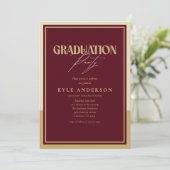 Elegant Burgundy Gold Graduation Party Photo 招待状 (スタンド正面)