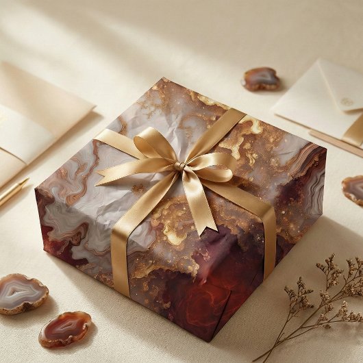 Elegant Burgundy Gold Liquid Marble Agate Abstract 薄葉紙