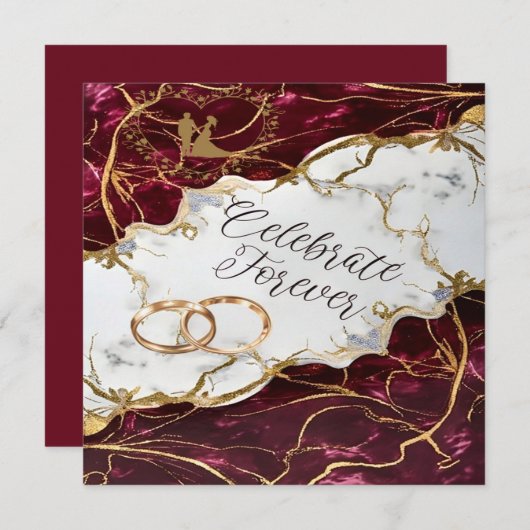 Elegant Burgundy & Gold Marble 招待状 (正面/裏面)
