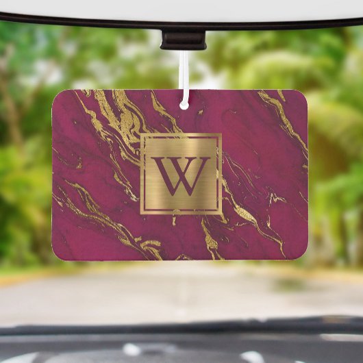 Elegant Burgundy Gold Marble Monogram カーエアーフレッシュナー