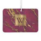 Elegant Burgundy Gold Marble Monogram カーエアーフレッシュナー (裏面)