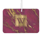 Elegant Burgundy Gold Marble Monogram カーエアーフレッシュナー (正面)