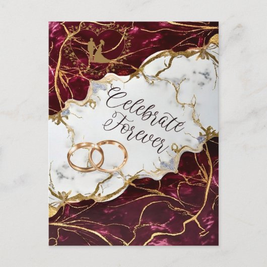 Elegant Burgundy & Gold Marble Wedding Invitation インビテーションポストカード (正面)