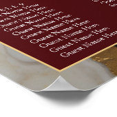 Elegant Burgundy Gold Marble Wedding Seating Chart ポスター (角)