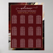 Elegant Burgundy Gold Marble Wedding Seating Chart ポスター (正面)