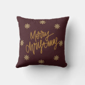 Elegant Burgundy & Gold Merry Christmas Home Décor クッション (裏面)