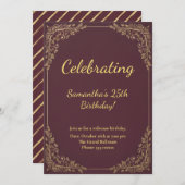 Elegant Burgundy Gold Milestone Birthday 招待状 (正面/裏面)