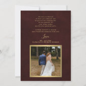 Elegant burgundy gold photo wedding サンキューカード (裏面)